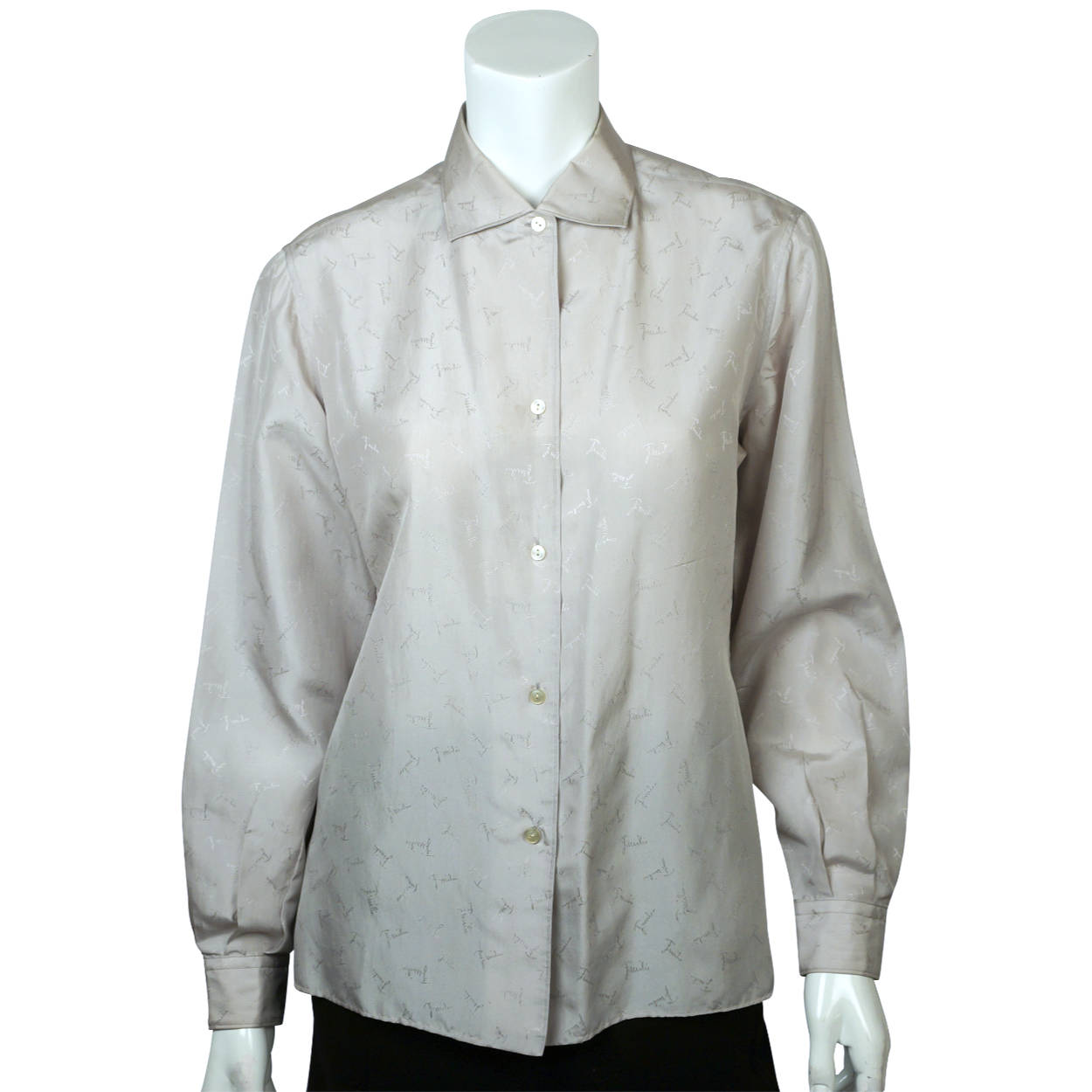 Vintage 1960s Emilio Pucci Blouse Signed Grey Silk Size 14 - Poppy's Vintage Clothing