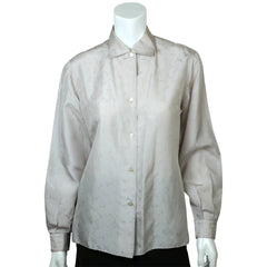 Vintage 1960s Emilio Pucci Blouse Signed Grey Silk Size 14 - Poppy's Vintage Clothing