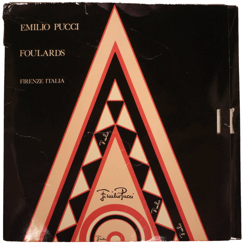 Vintage 1960s Emilio Pucci Mod Geometric Scarf Silk Chiffon Signed 36” w Original Package - Poppy's Vintage Clothing