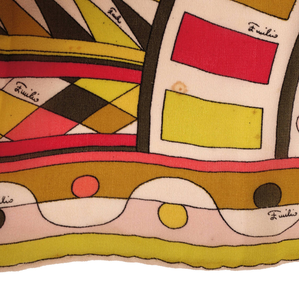 Vintage 1960s Emilio Pucci Mod Geometric Scarf Silk Chiffon Signed 36” w Original Package - Poppy's Vintage Clothing