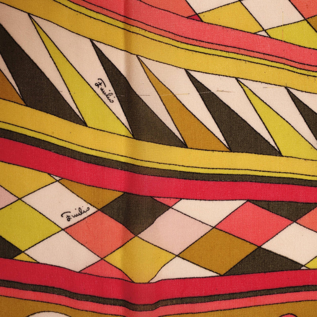 Vintage 1960s Emilio Pucci Mod Geometric Scarf Silk Chiffon Signed 36” w Original Package - Poppy's Vintage Clothing