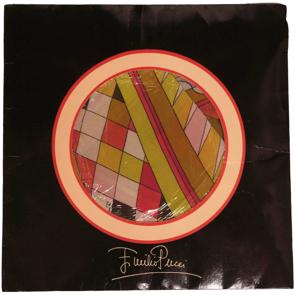 Vintage 1960s Emilio Pucci Mod Geometric Scarf Silk Chiffon Signed 36” w Original Package - Poppy's Vintage Clothing