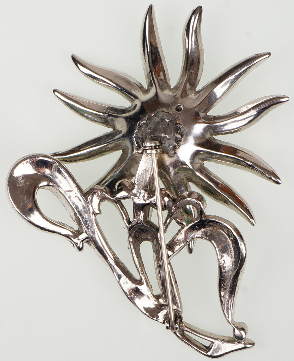 Vintage 1940s Enamel Flower Brooch w Rhinestones Unsigned Coro