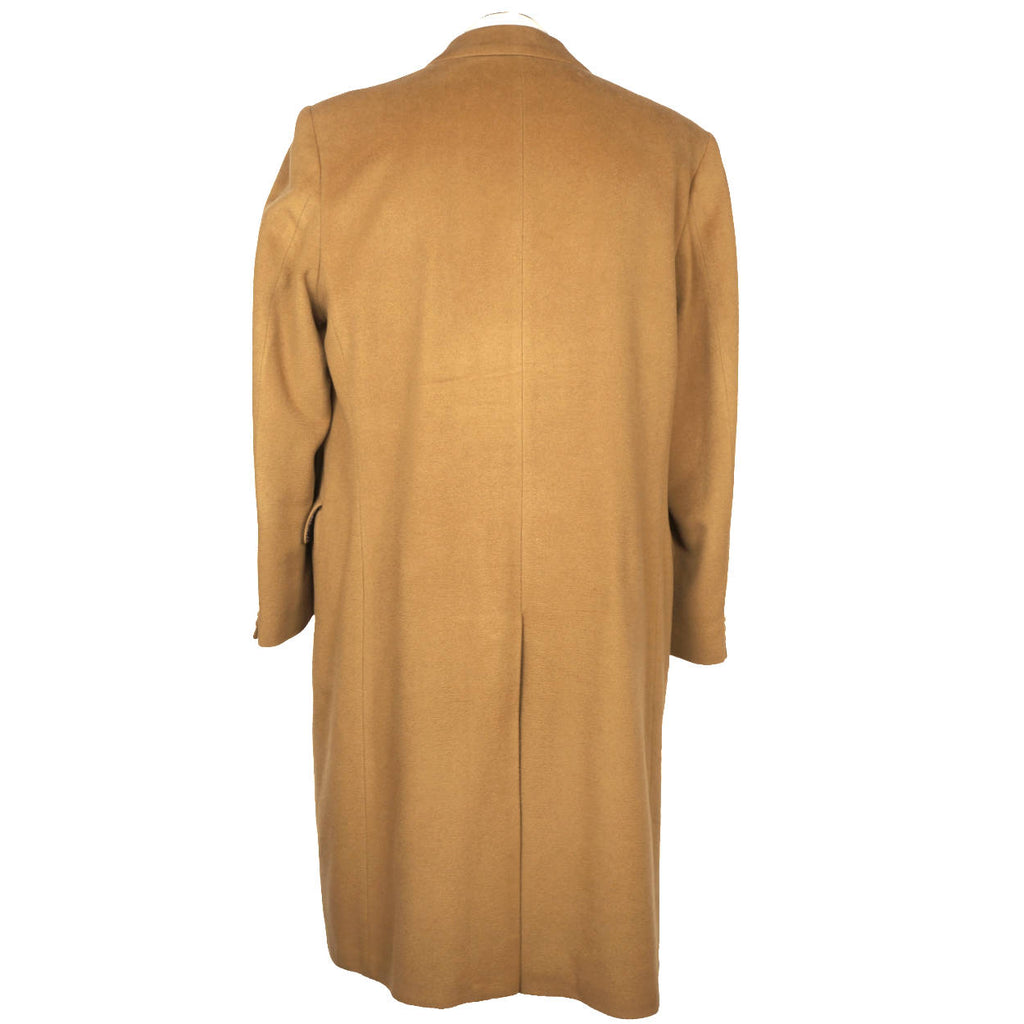 Vintage English Pure Cashmere Mens Overcoat Camel Colour Coat Made England L XL - Poppy's Vintage Clothing