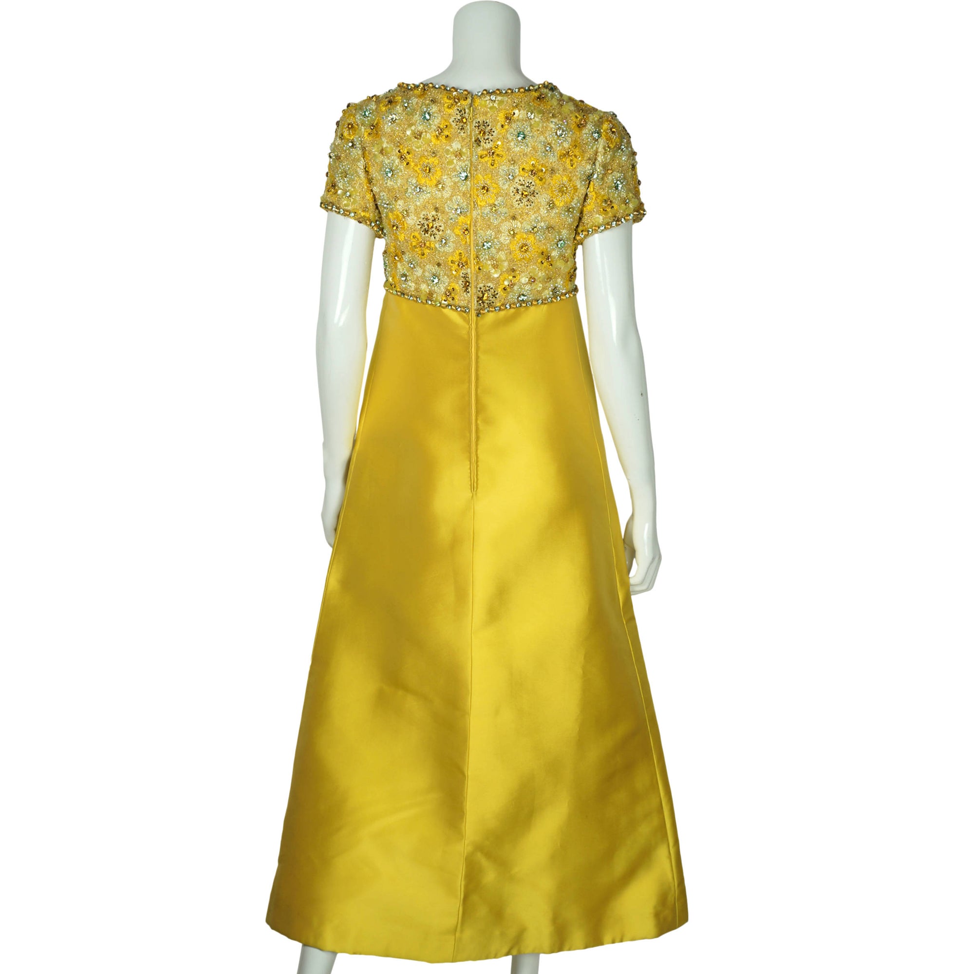 Vintage 60s Beaded Silk Ball Gown Evening Dress Size M - Poppy's Vintage Clothing
