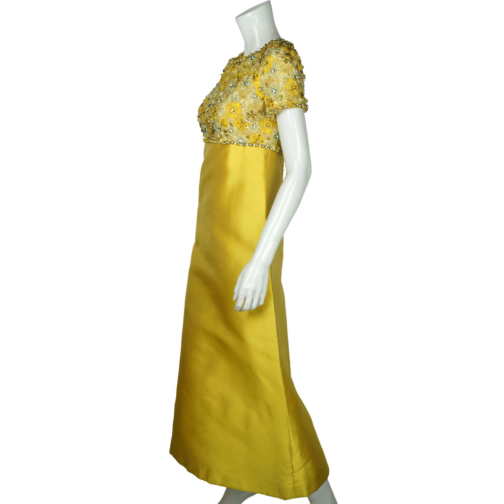 Vintage 60s Beaded Silk Ball Gown Evening Dress Size M - Poppy's Vintage Clothing