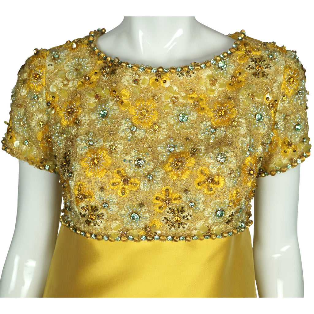 Vintage 60s Beaded Silk Ball Gown Evening Dress Size M - Poppy's Vintage Clothing