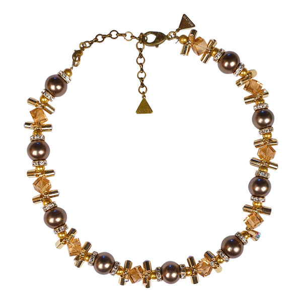 Vintage 1980s Ermani Bulatti Necklace Swarovski Crystal Brass Bronze - Poppy's Vintage Clothing