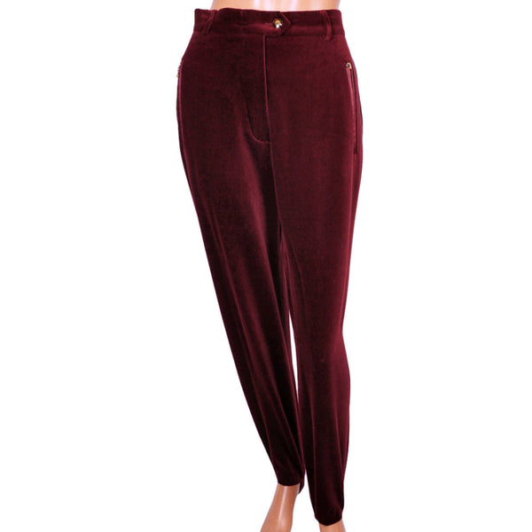 Vintage Escada Burgundy Velvet Stirrup Pants 1980s Ladies Size 38 M - Poppy's Vintage Clothing