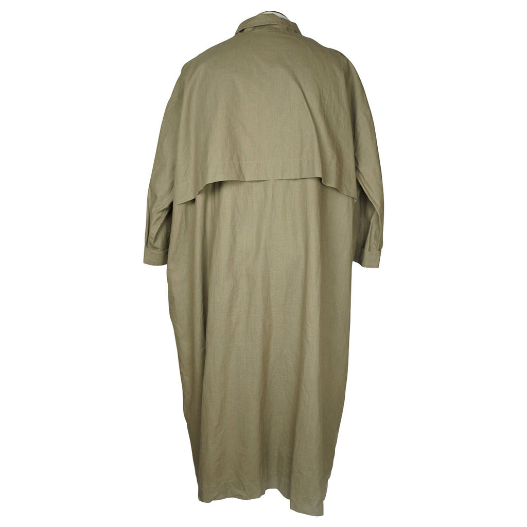 Eskandar Mens Rain Coat Oversized Linen Trench Made in England Sage Green Size 1 - Poppy's Vintage Clothing