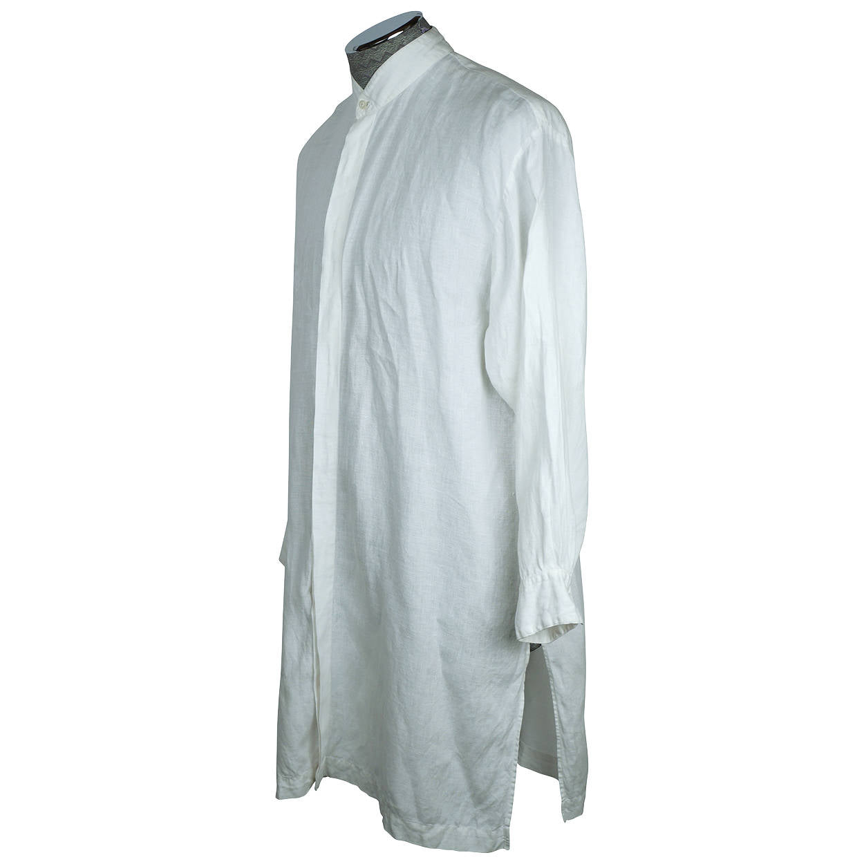 Eskandar Mens Night Shirt White Linen Made in England Size 1 - Poppy's Vintage Clothing