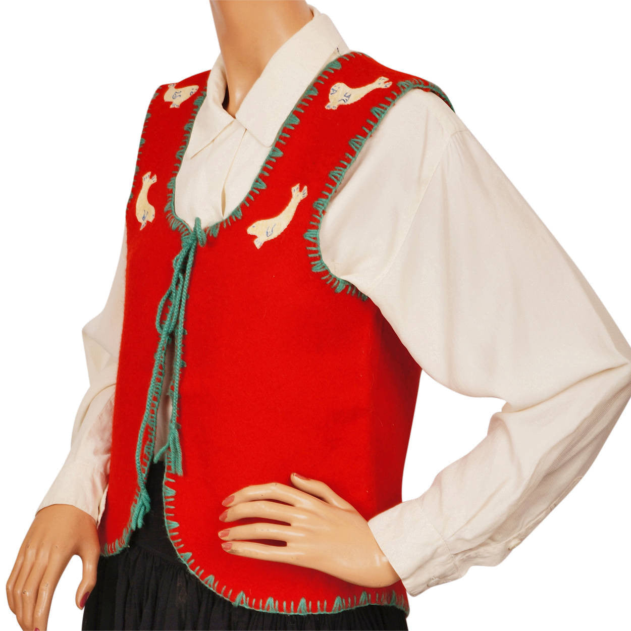 Vintage Inuit Red Wool Vest Handcrafted by Canadian Eskimos Ladies Medium - Poppy's Vintage Clothing