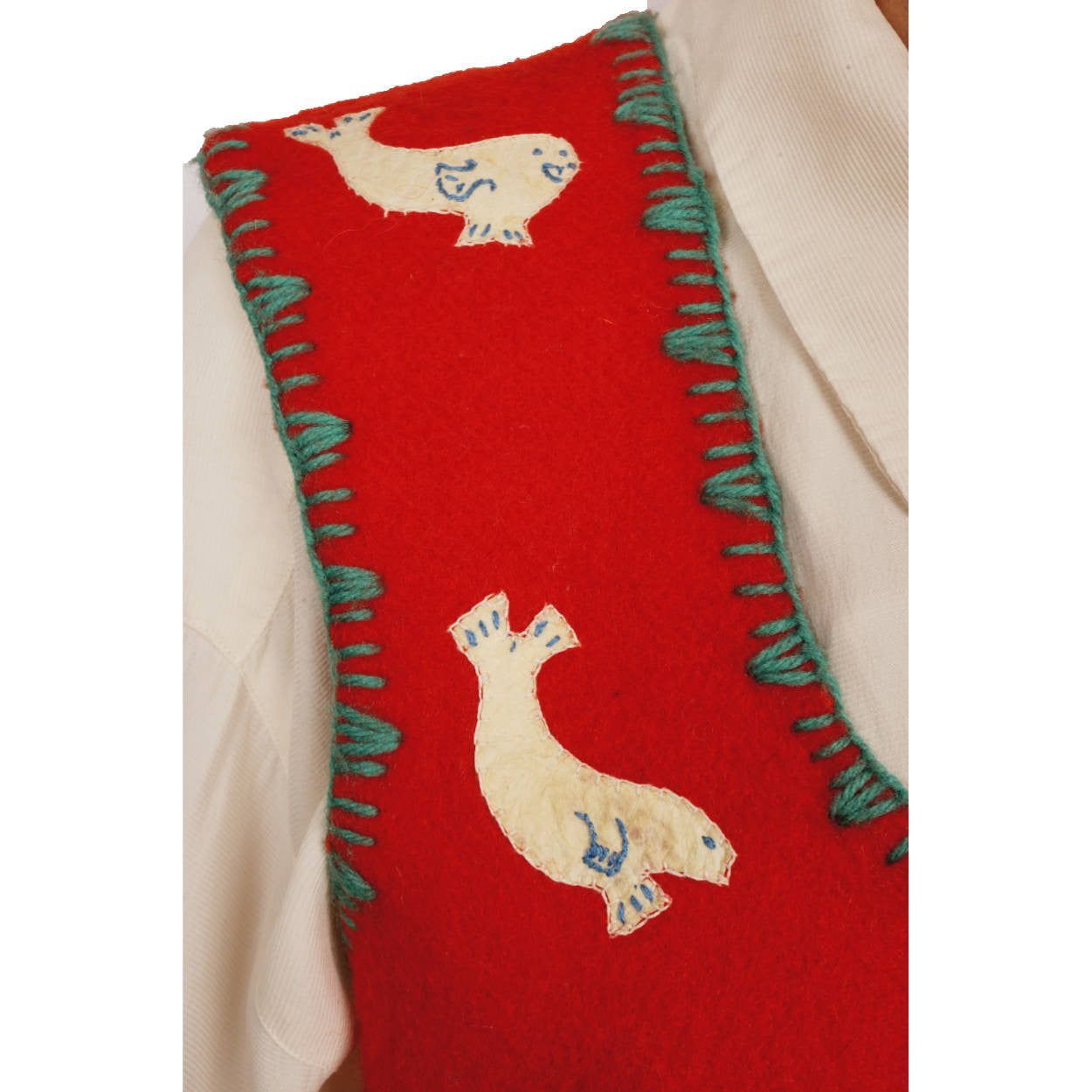 Vintage Inuit Red Wool Vest Handcrafted by Canadian Eskimos Ladies Medium - Poppy's Vintage Clothing