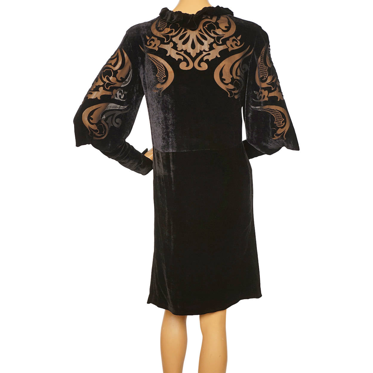 Etro Milano Italy Dress Black Velvet Devore Back &amp; Sleeves Small Italian 40 - Poppy's Vintage Clothing