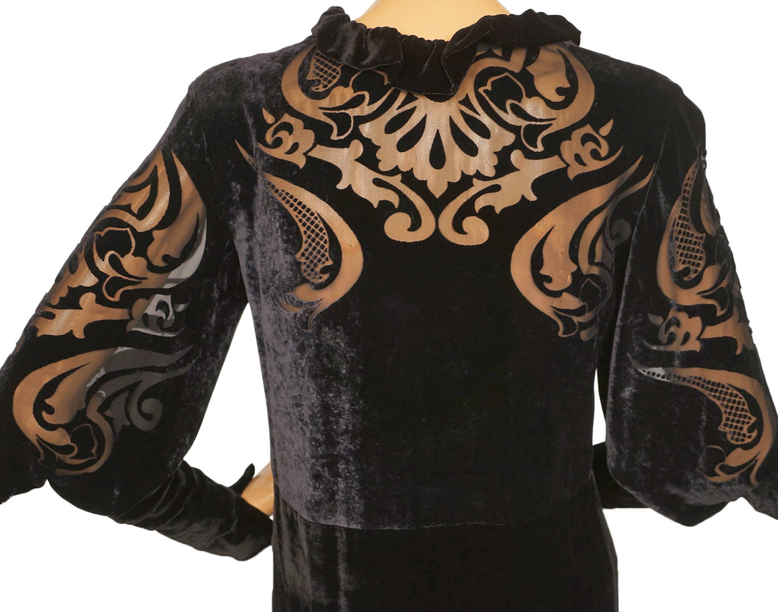 Etro Milano Italy Dress Black Velvet Devore Back &amp; Sleeves Small Italian 40 - Poppy's Vintage Clothing