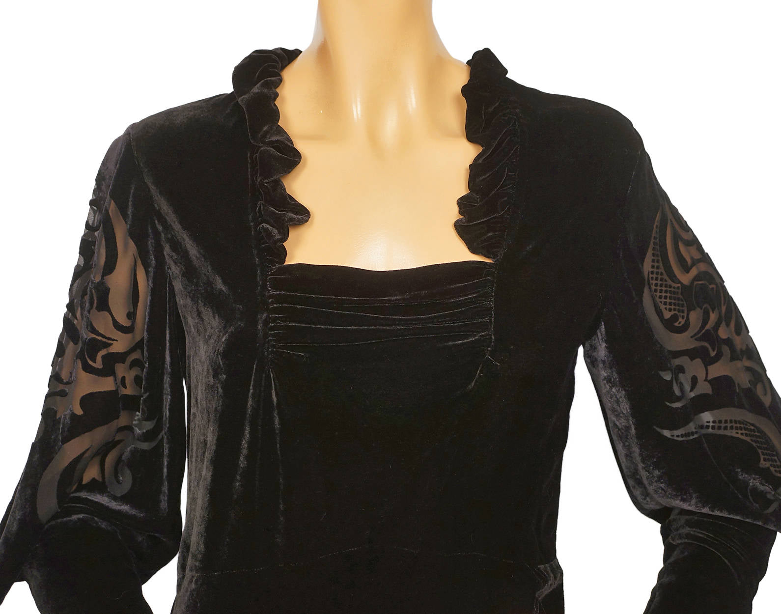 Etro Milano Italy Dress Black Velvet Devore Back &amp; Sleeves Small Italian 40 - Poppy's Vintage Clothing