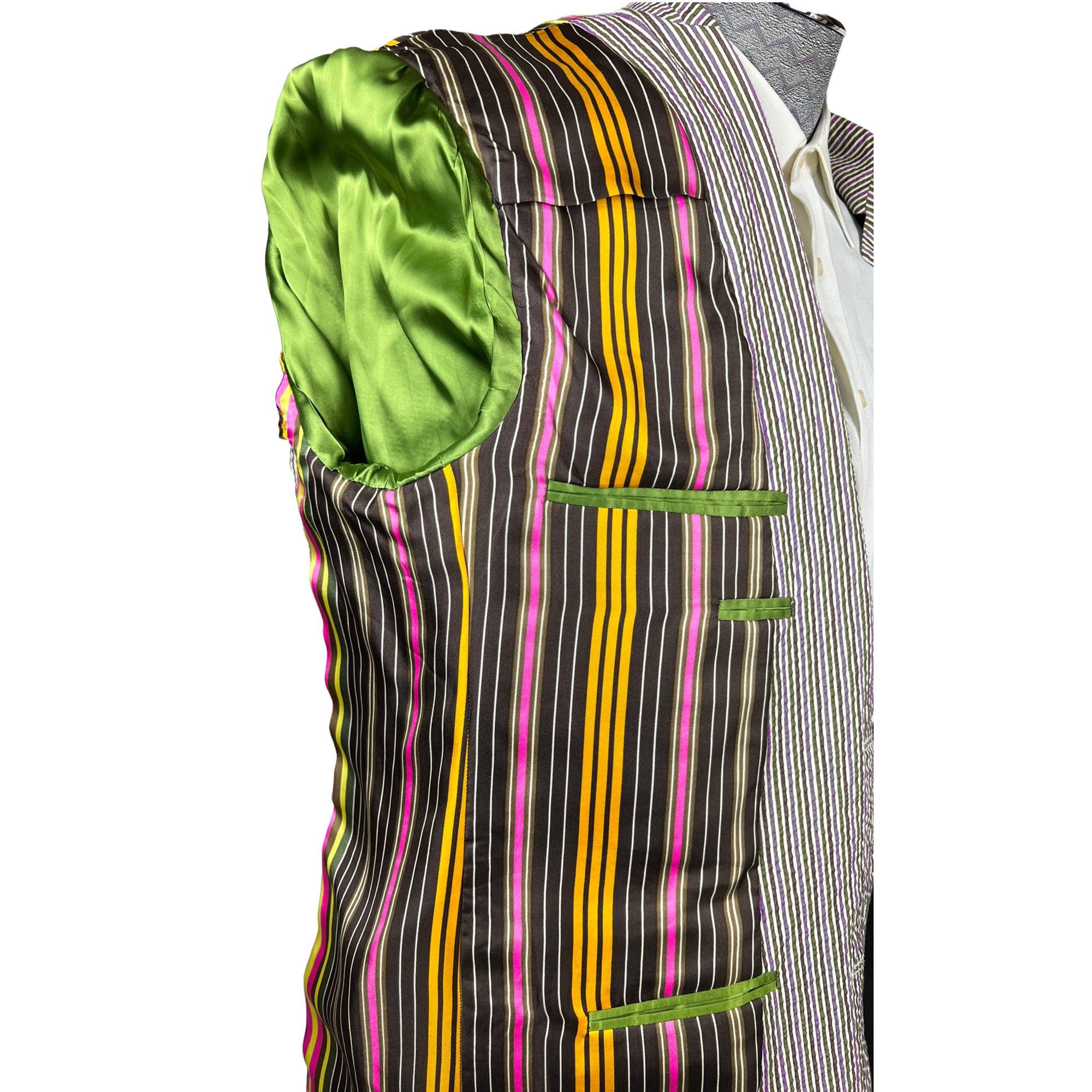 Etro Seersucker Jacket Blazer Multicolour Stripes XL