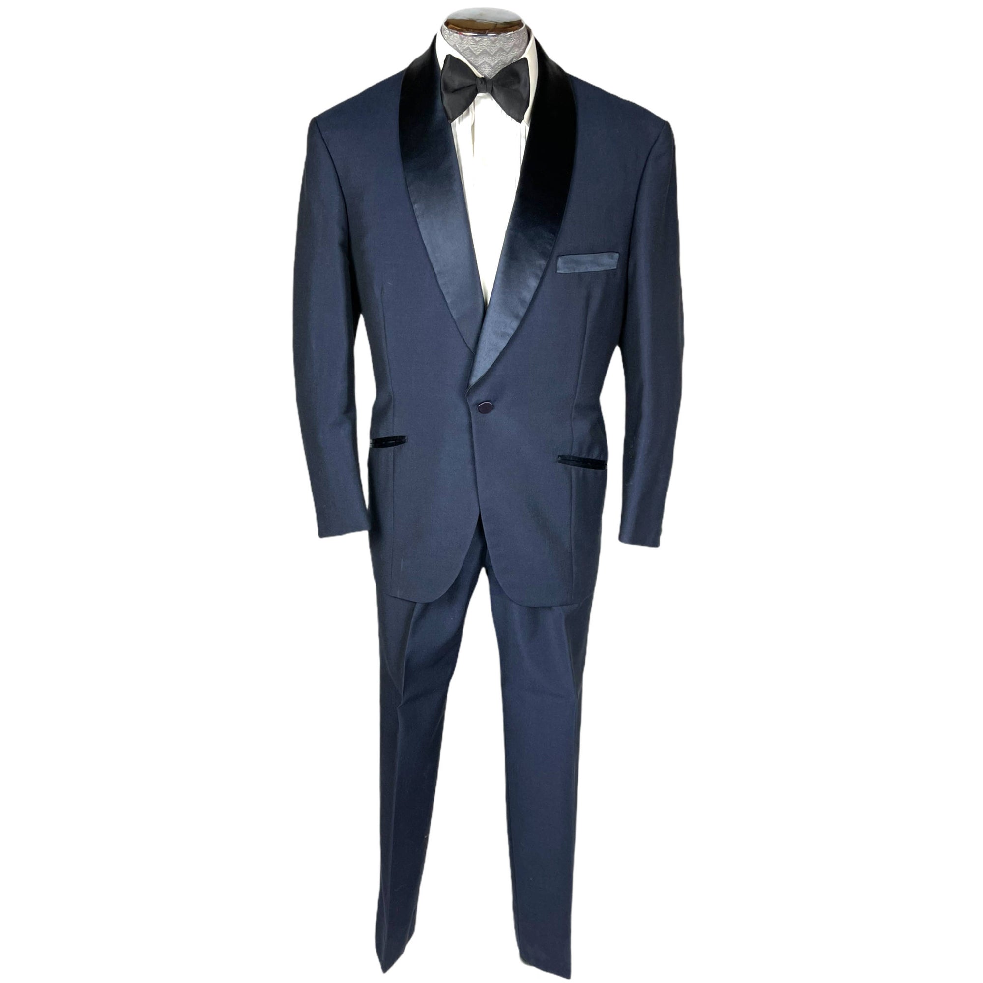 Vintage Blue Tuxedo Shiny Mohair Tux Jacket w Pants Size L