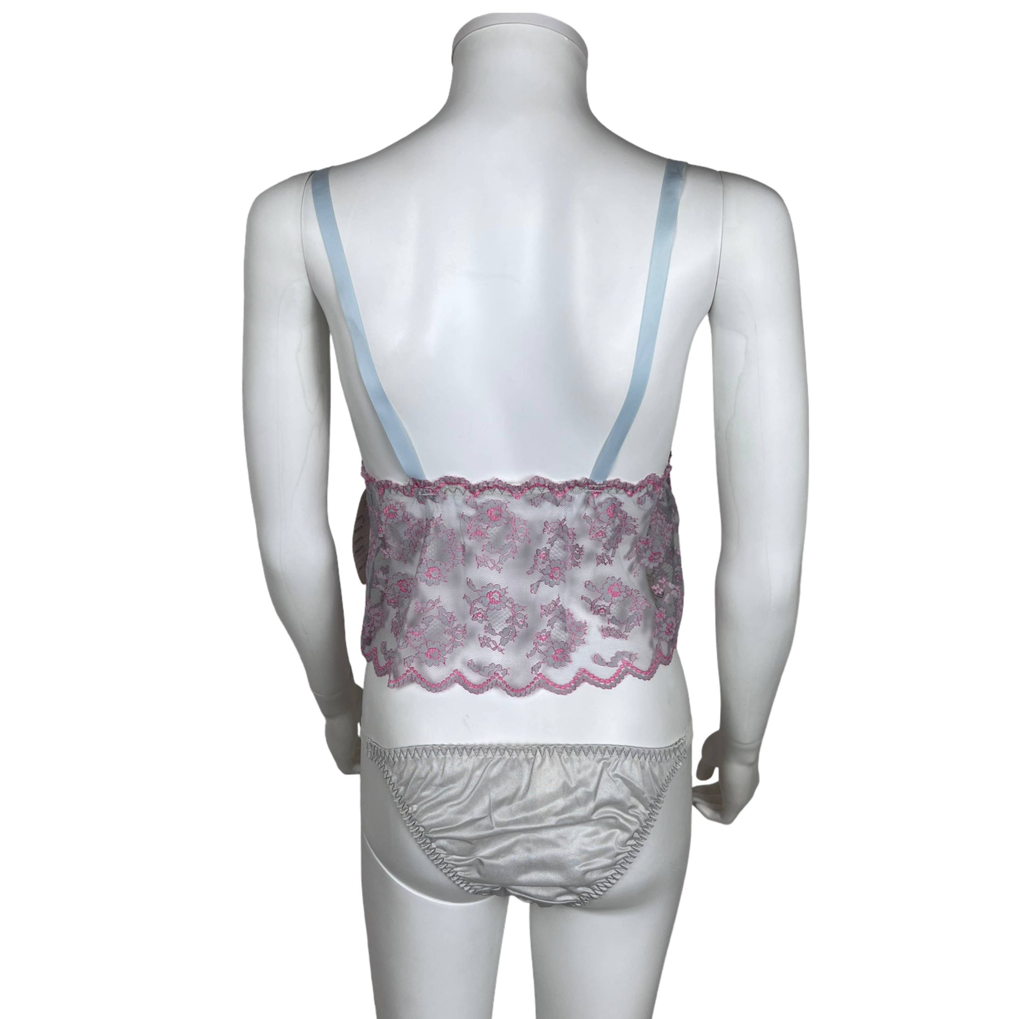NWT 1970s Vintage Babydoll w Panties Pink & Grey Lace Size M
