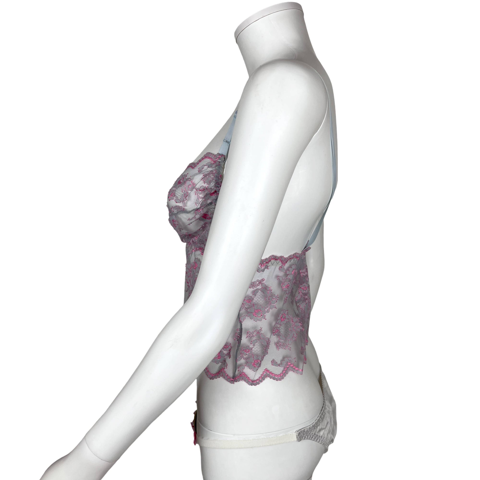 NWT 1970s Vintage Babydoll w Panties Pink & Grey Lace Size M