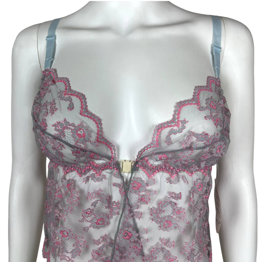 NWT 1970s Vintage Babydoll w Panties Pink & Grey Lace Size M