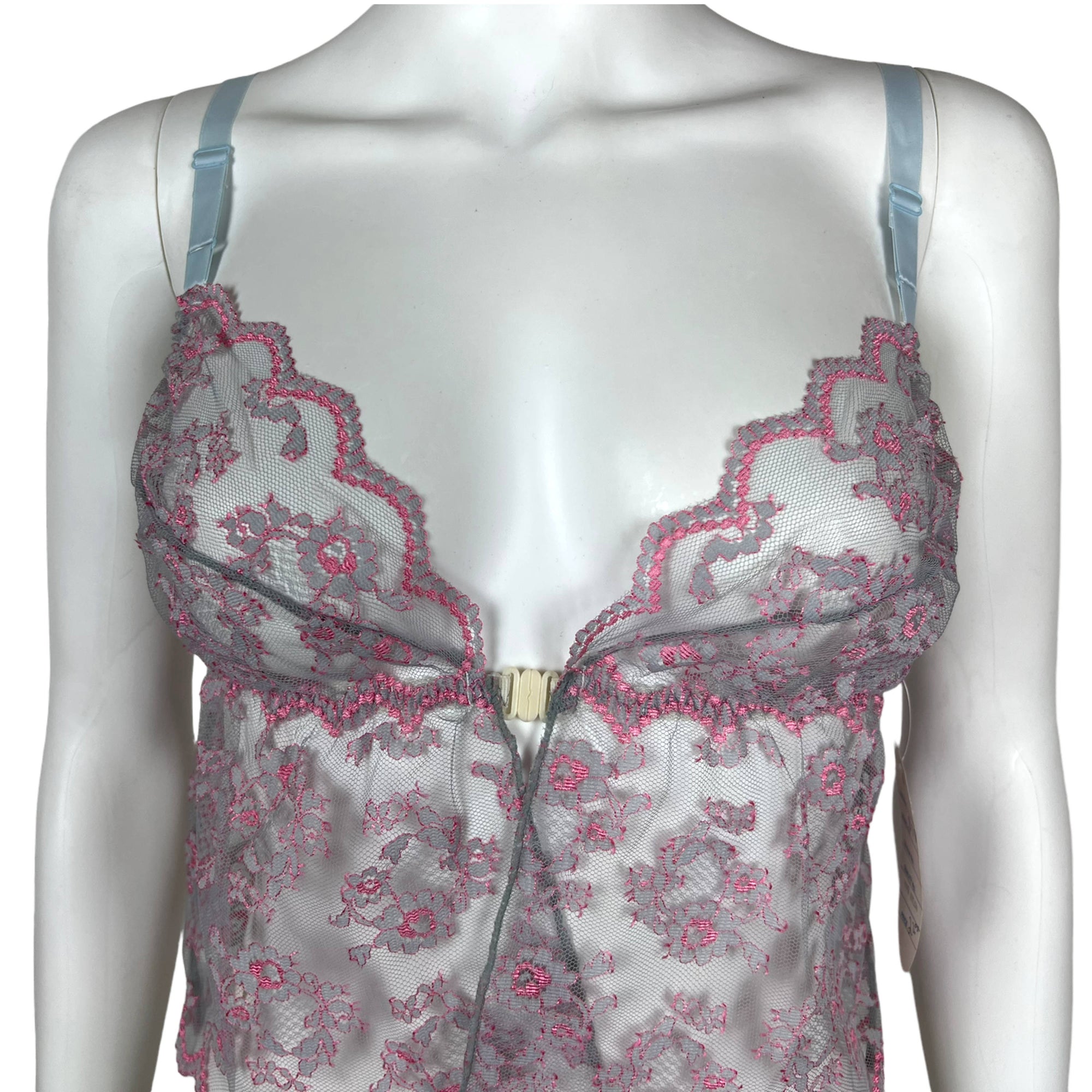 NWT 1970s Vintage Babydoll w Panties Pink & Grey Lace Size M