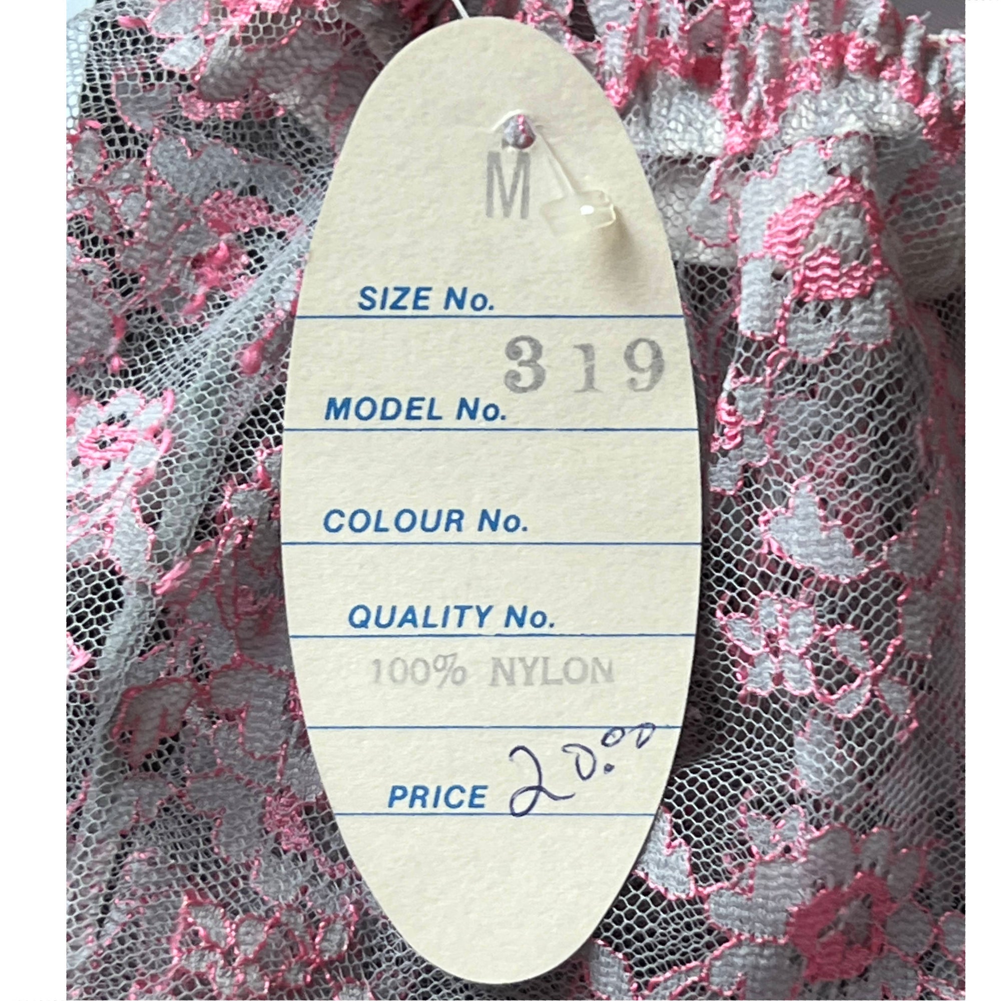 NWT 1970s Vintage Babydoll w Panties Pink & Grey Lace Size M