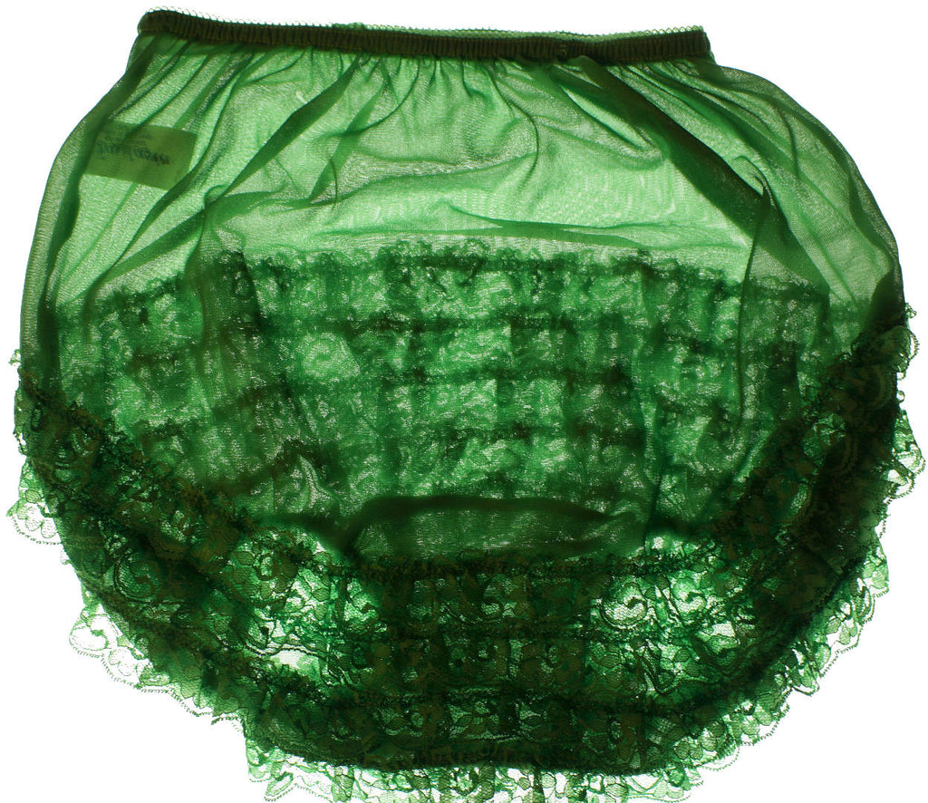 Vintage Sheer Nylon Panty Green Lace Frill Ruffles Unused w Tag - Poppy's Vintage Clothing
