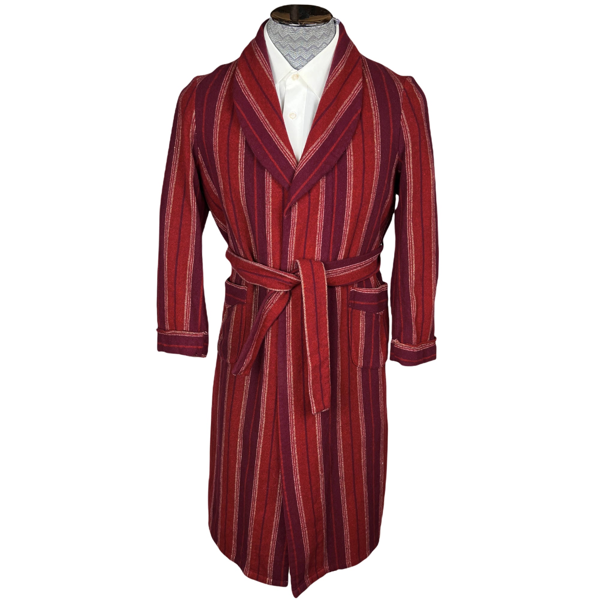 Vintage 1950s Wool Dressing Gown Striped Robe Mens Size S