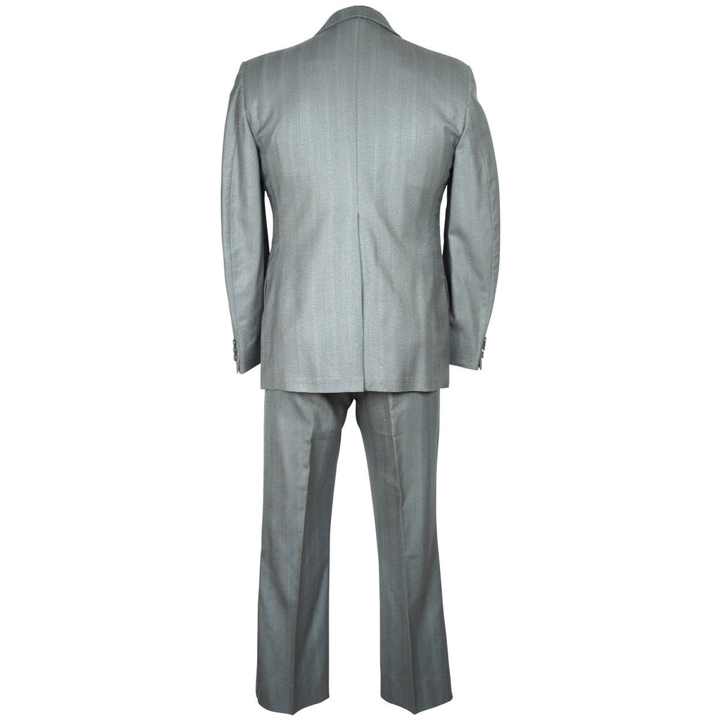 Vintage 1960s British Invasion Suit Shiny Grey w Pinstripes Fashion Tones Size M - Poppy's Vintage Clothing