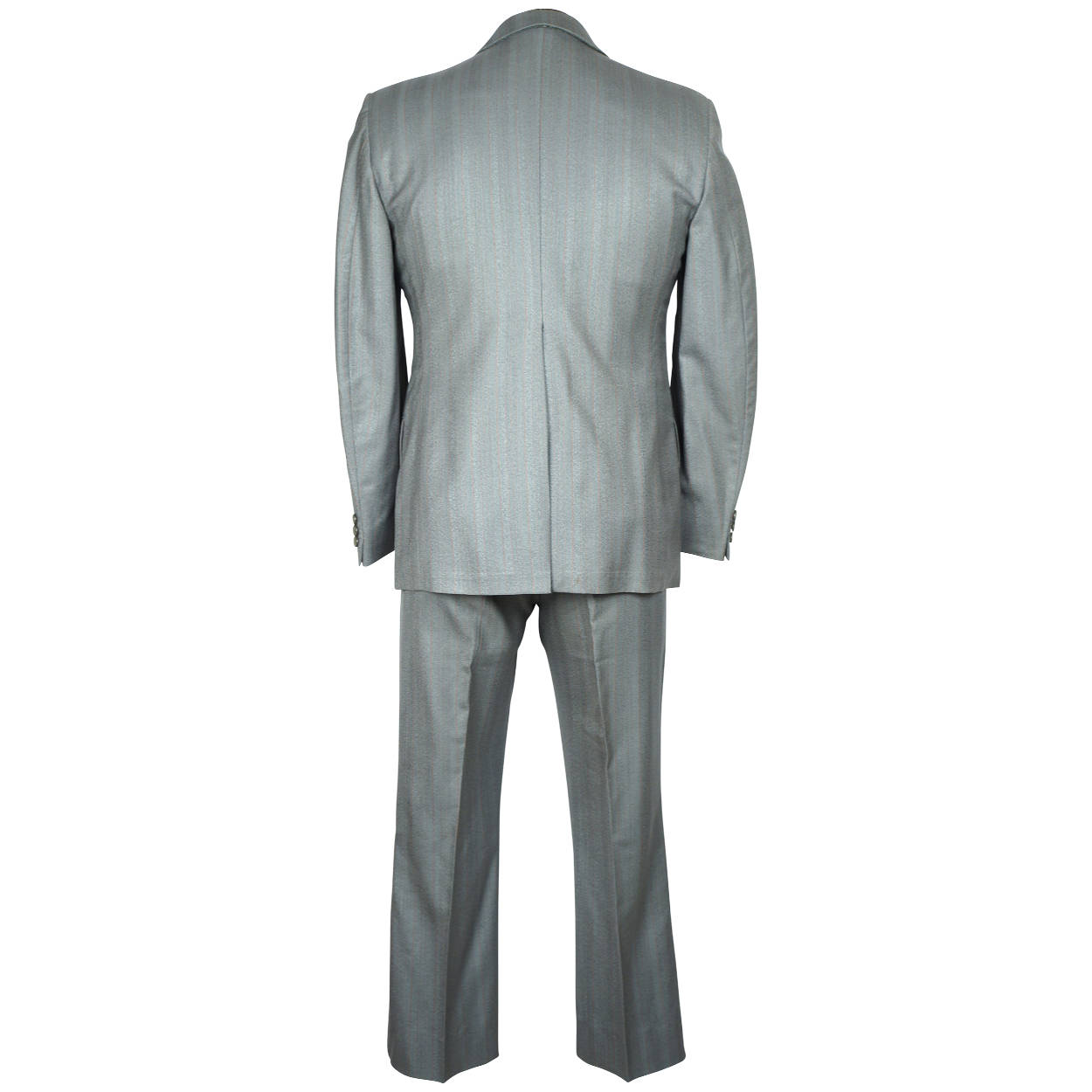 Vintage 1960s British Invasion Suit Shiny Grey w Pinstripes Fashion Tones Size M - Poppy's Vintage Clothing