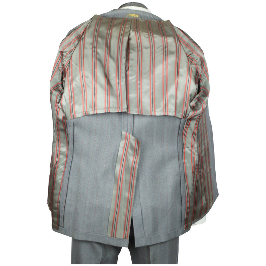 Vintage 1960s British Invasion Suit Shiny Grey w Pinstripes Fashion Tones Size M - Poppy's Vintage Clothing