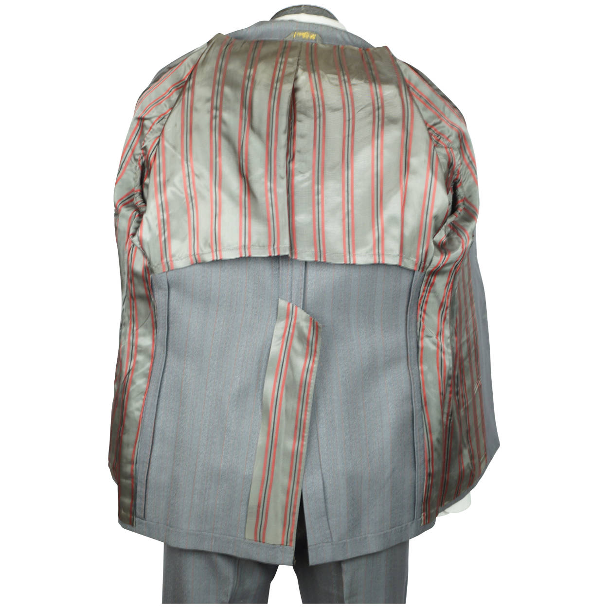 Vintage 1960s British Invasion Suit Shiny Grey w Pinstripes Fashion Tones Size M - Poppy's Vintage Clothing