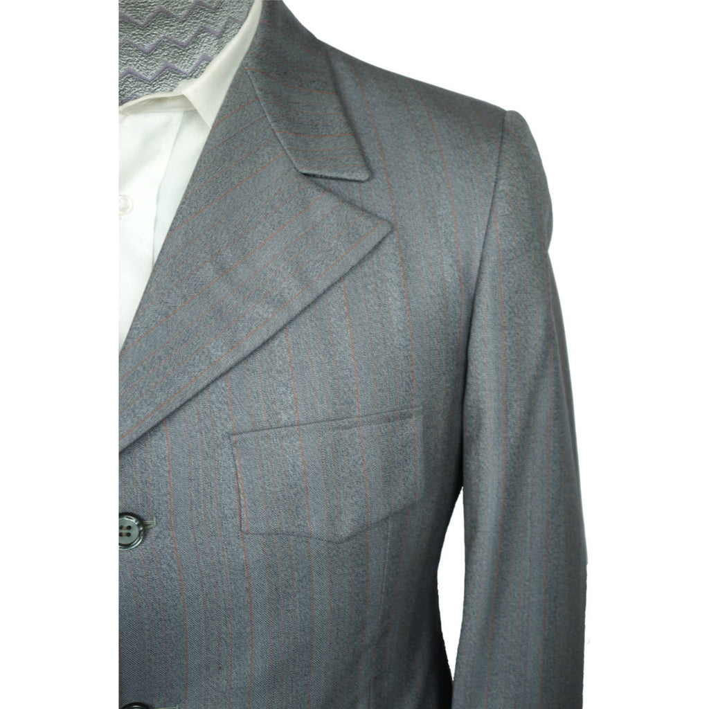 Vintage 1960s British Invasion Suit Shiny Grey w Pinstripes Fashion Tones Size M - Poppy's Vintage Clothing