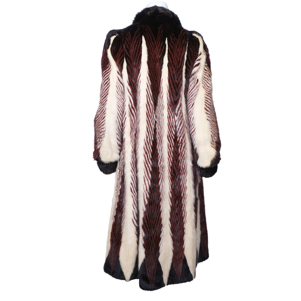Vintage Herringbone Mink Coat Dyed Pattern Red White Black Size Medium - Poppy's Vintage Clothing