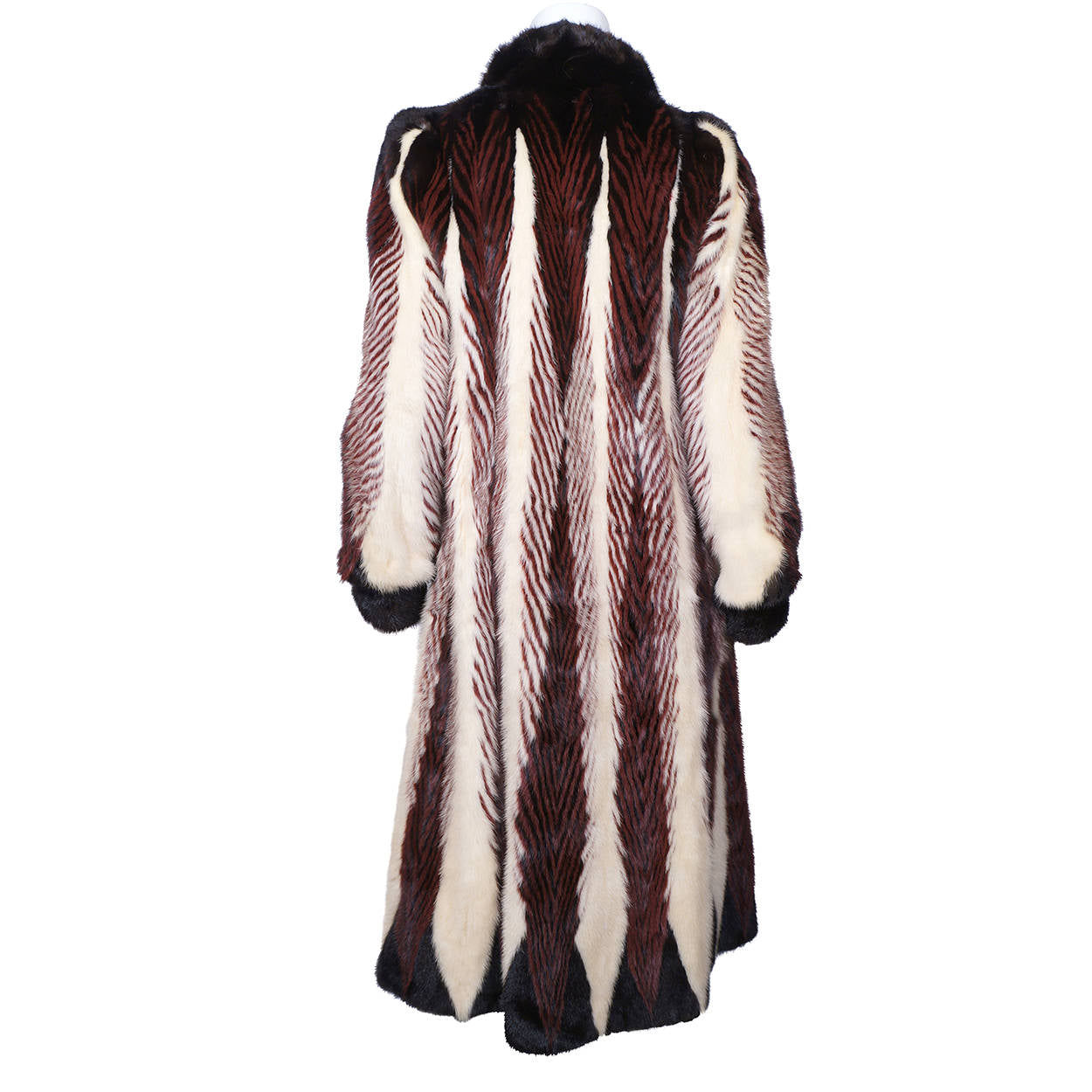 Vintage Herringbone Mink Coat Dyed Pattern Red White Black Size Medium - Poppy's Vintage Clothing