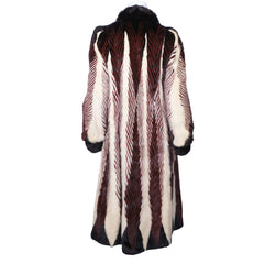 Vintage Herringbone Mink Coat Dyed Pattern Red White Black Size Medium - Poppy's Vintage Clothing