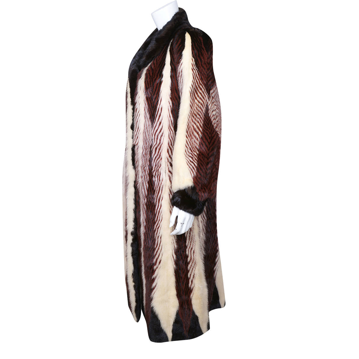 Vintage Herringbone Mink Coat Dyed Pattern Red White Black Size Medium - Poppy's Vintage Clothing