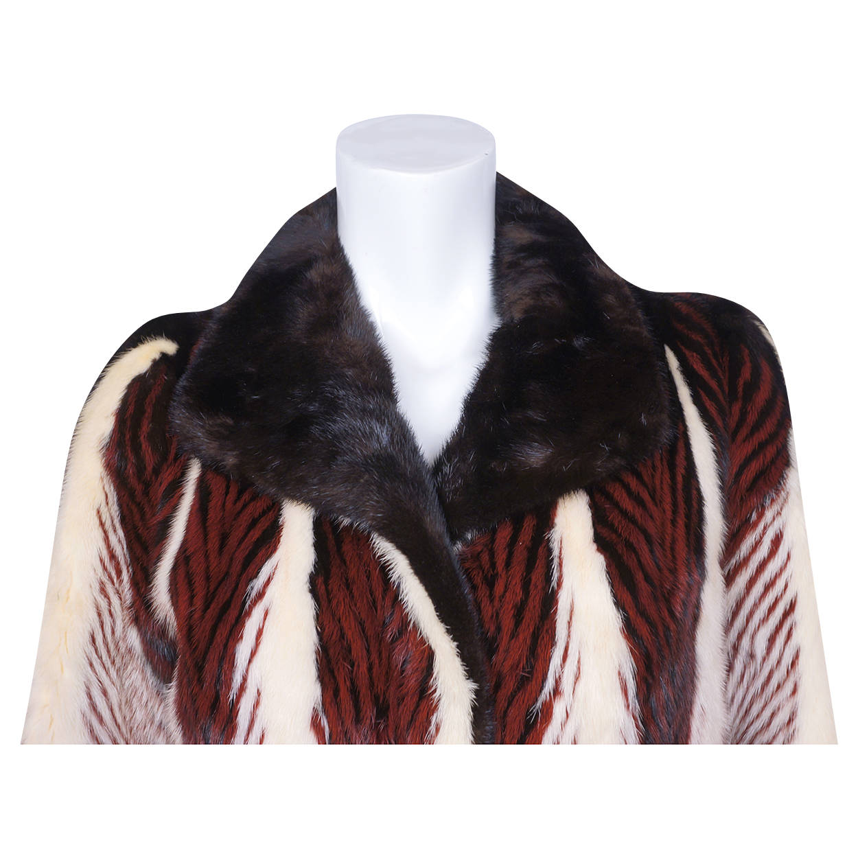 Vintage Herringbone Mink Coat Dyed Pattern Red White Black Size Medium - Poppy's Vintage Clothing
