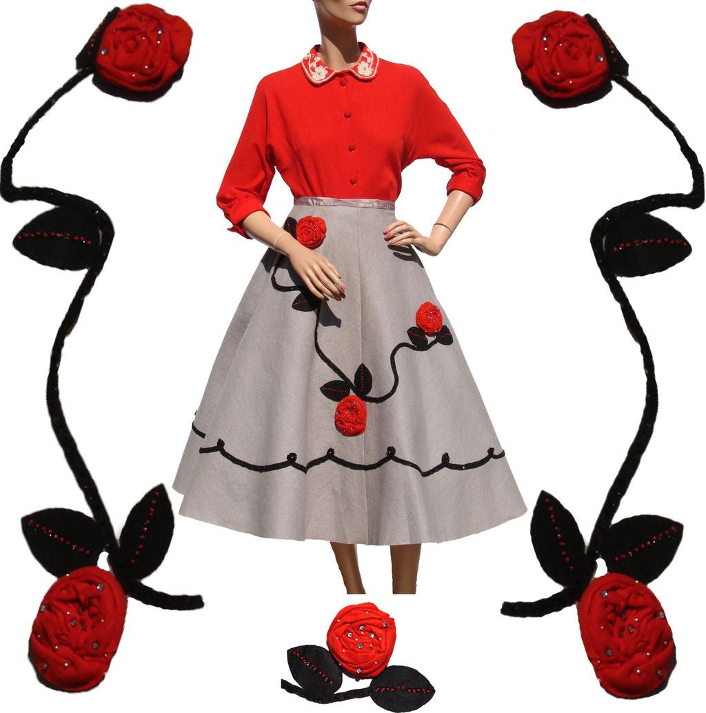 Vintage 1950s Felt Circle Skirt - Rockabilly - Rock and Roll - Small - Poppy's Vintage Clothing