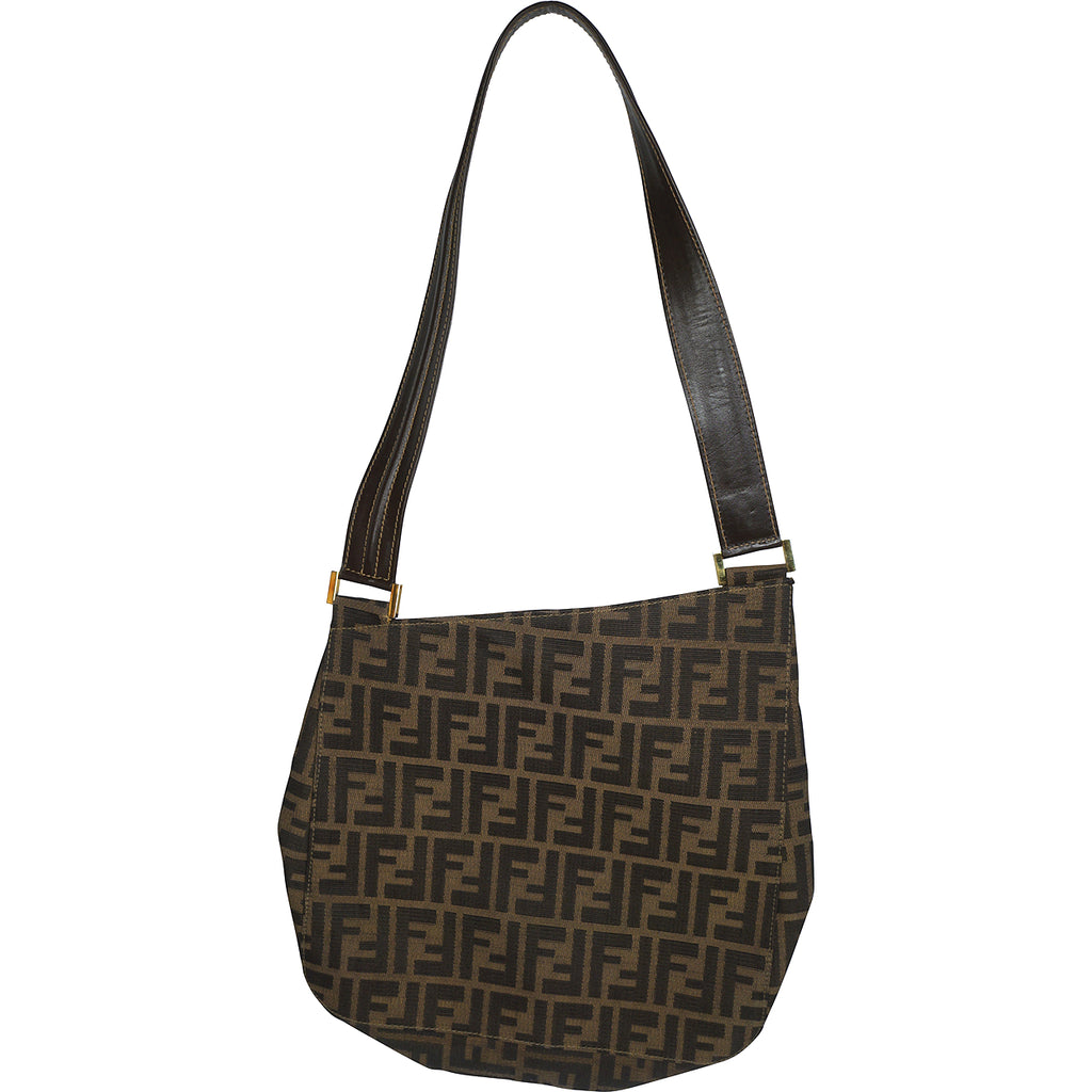 Vintage 1980s Fendi Zucca Monogram Shoulder Bag Purse Slant Top Authentic - Poppy's Vintage Clothing