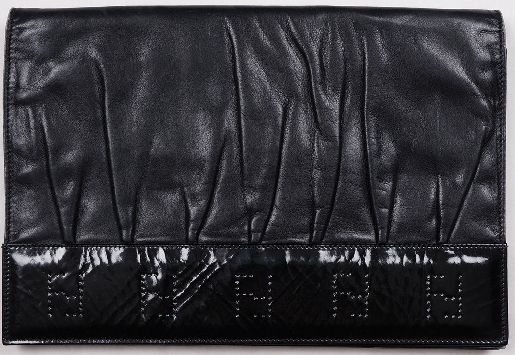 Vintage Clutch by Fendi with Fendi Logo - Black Leather Purse - Made in Italy - Poppy's Vintage Clothing