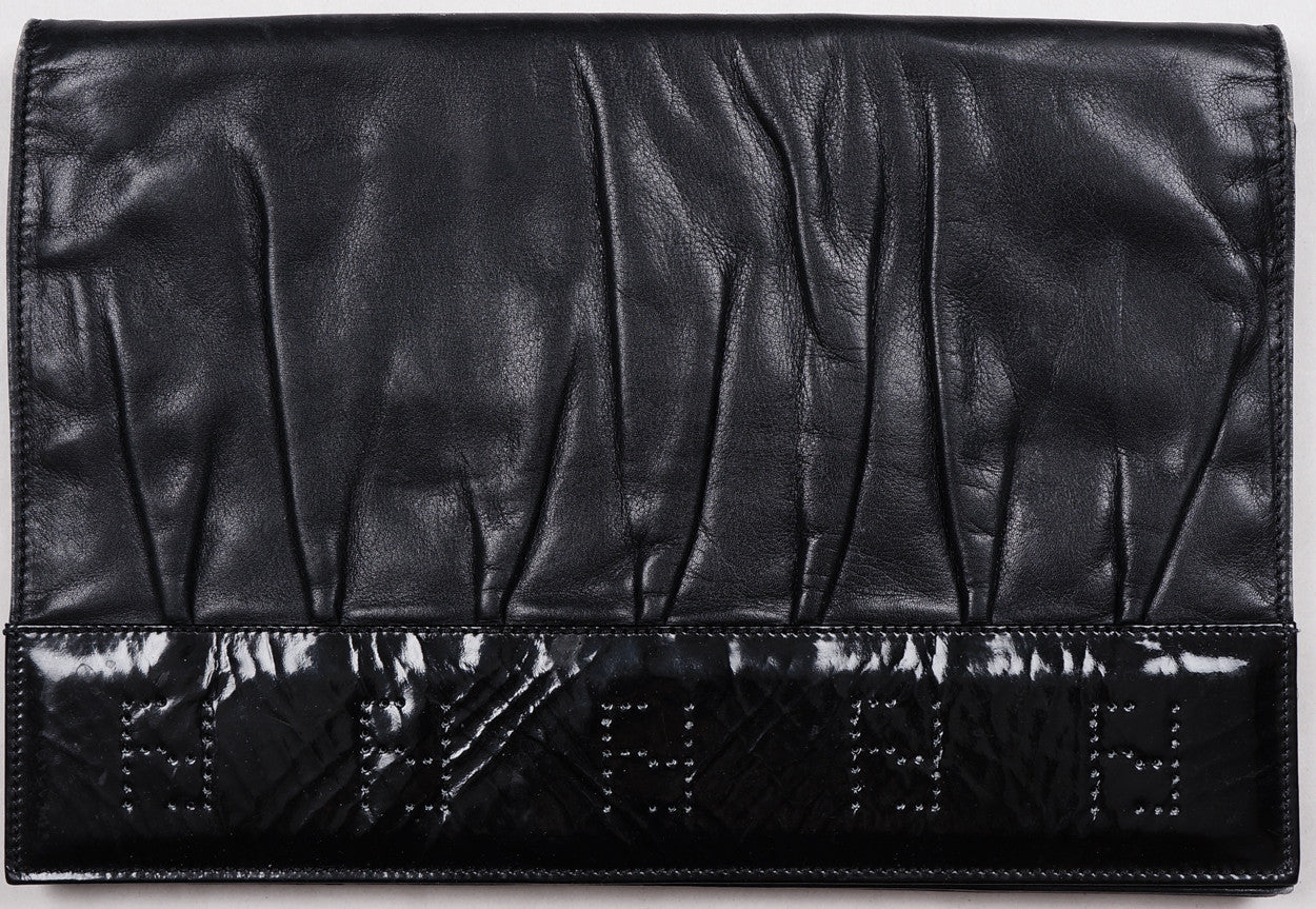 Vintage Clutch by Fendi with Fendi Logo - Black Leather Purse - Made in Italy - Poppy's Vintage Clothing