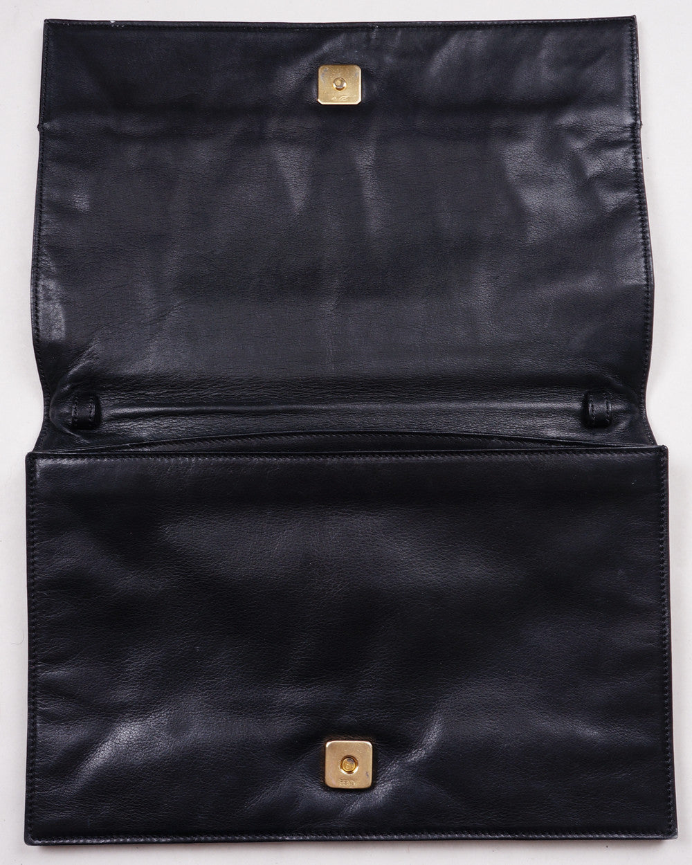 Vintage Clutch by Fendi with Fendi Logo - Black Leather Purse - Made in Italy - Poppy's Vintage Clothing