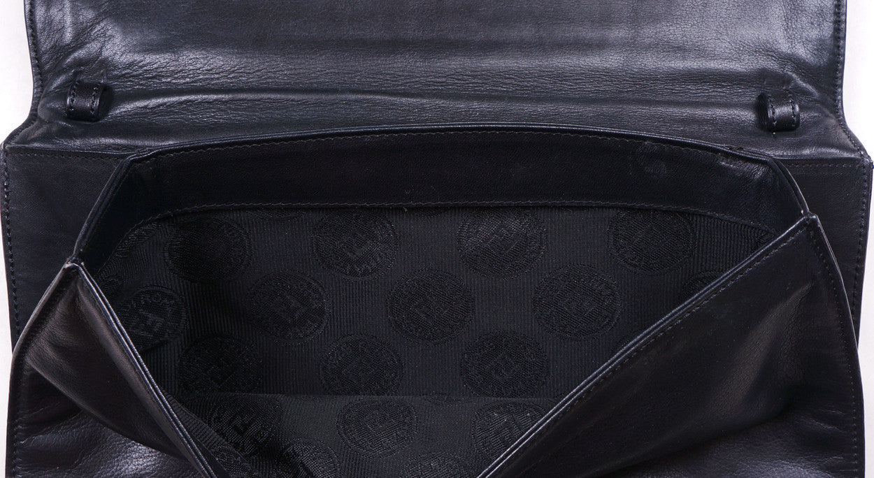 Vintage Clutch by Fendi with Fendi Logo - Black Leather Purse - Made in Italy - Poppy's Vintage Clothing