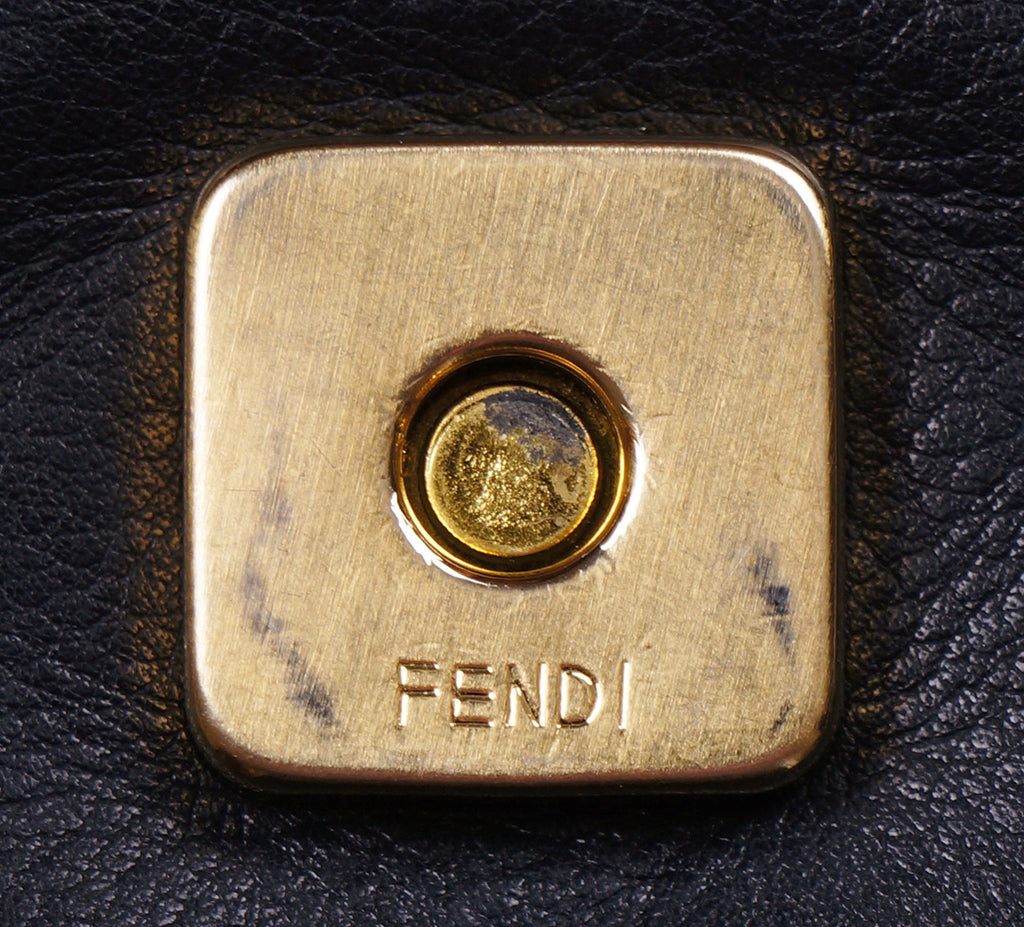 Vintage Clutch by Fendi with Fendi Logo - Black Leather Purse - Made in Italy - Poppy's Vintage Clothing