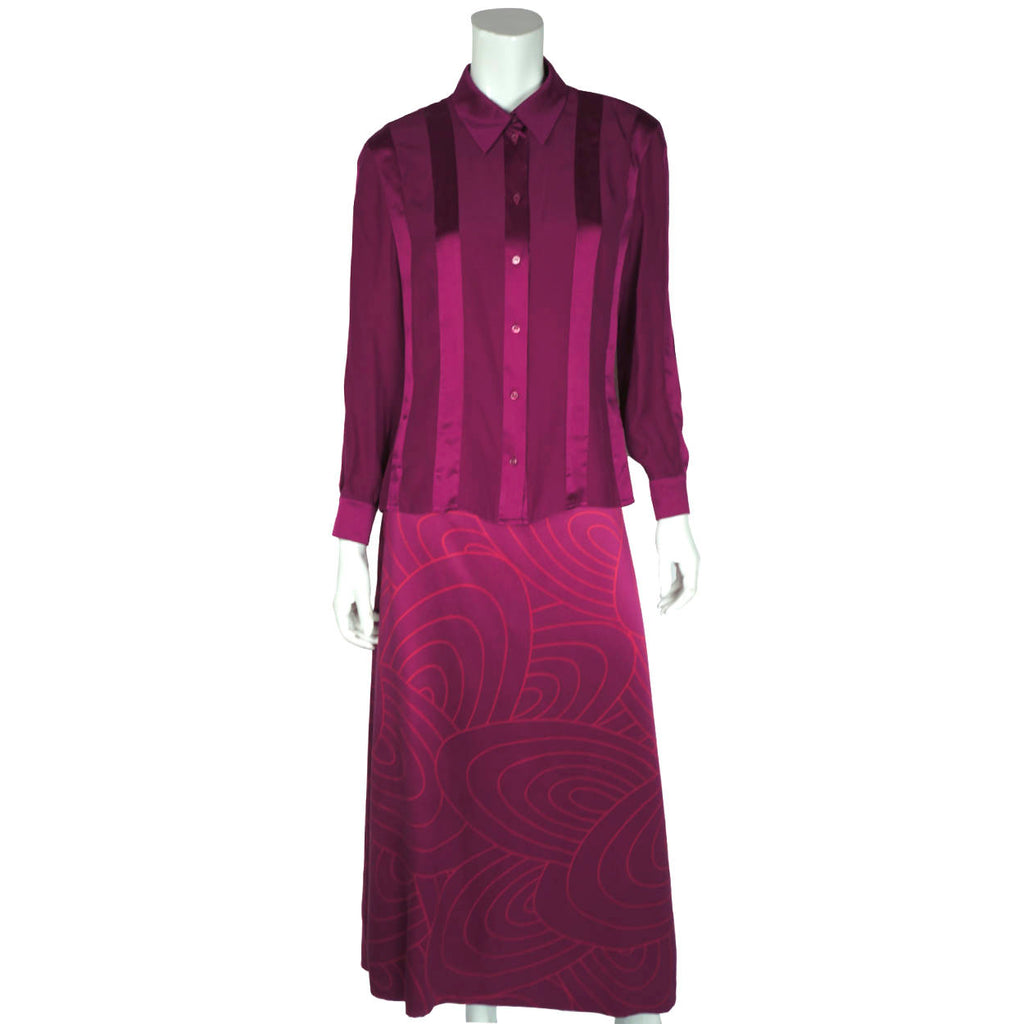 Vintage Louis Feraud Purple Silk Blouse & Maxi Skirt Sz 10 - Poppy's Vintage Clothing