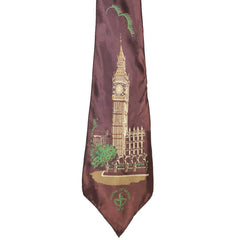 Vintage 1951 Festival of Britain Souvenir Tie Big Ben on Purple Satin - Poppy's Vintage Clothing