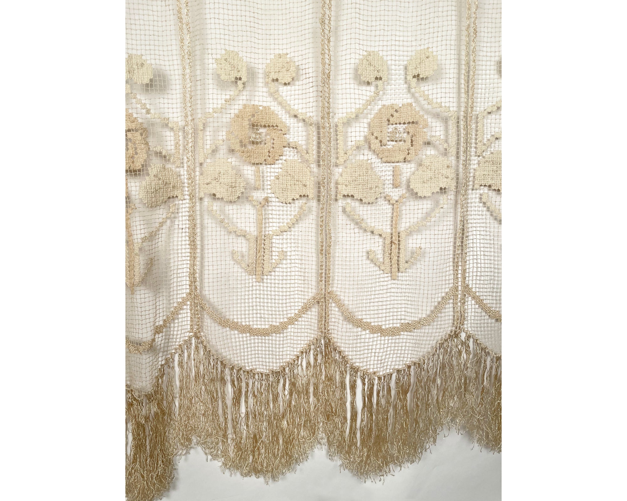 Vintage Handmade Lace Curtain Fishermans Net Hand Knotted