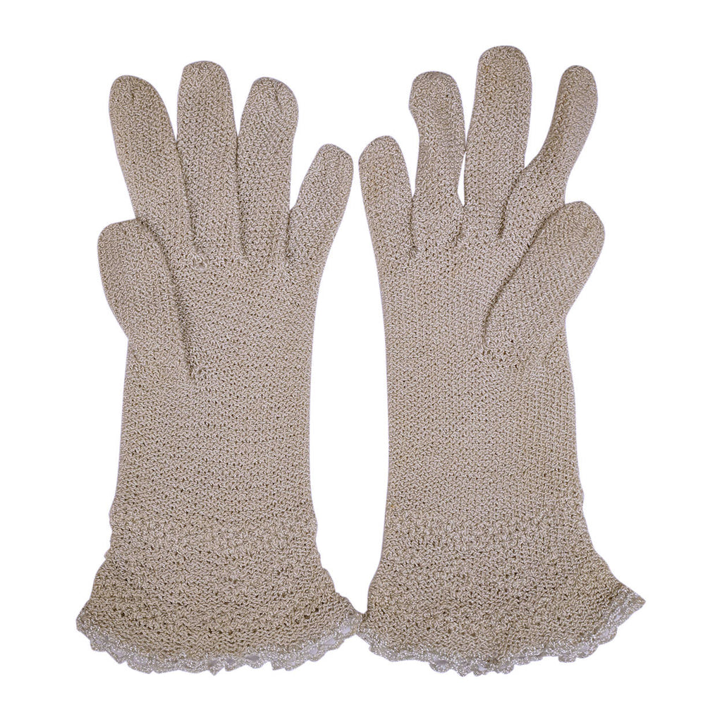 Vintage Fine Crochet Knitted Lace Gloves Grey Hand Made Ladies Size Medium 7 - Poppy's Vintage Clothing